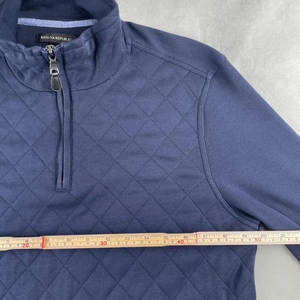 Banana Republic Sweater Mens M Navy Blue Quilted Quarter Zip Pullover Golf Layer